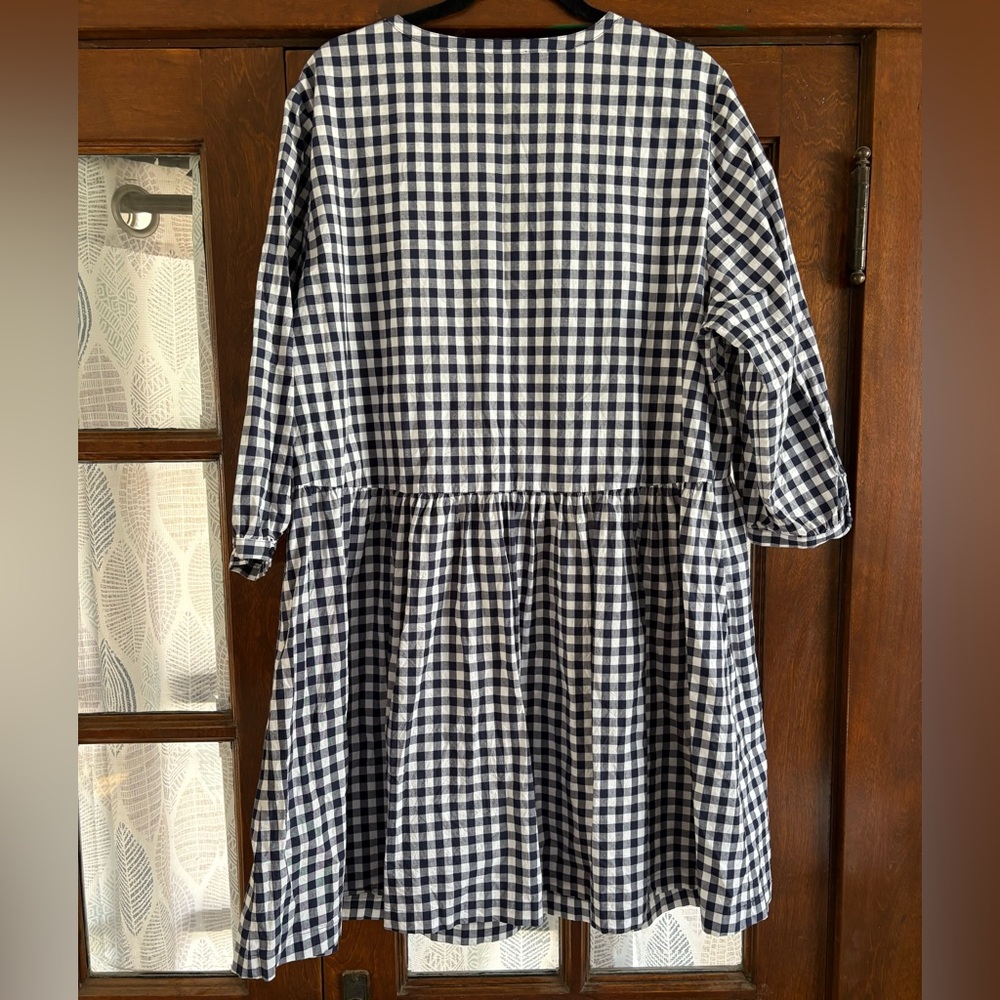 Draper James Wanda Navy Blue and White Checkered Gingham 3/4 Sleeve Cotton Dress - Picture 5 of 9